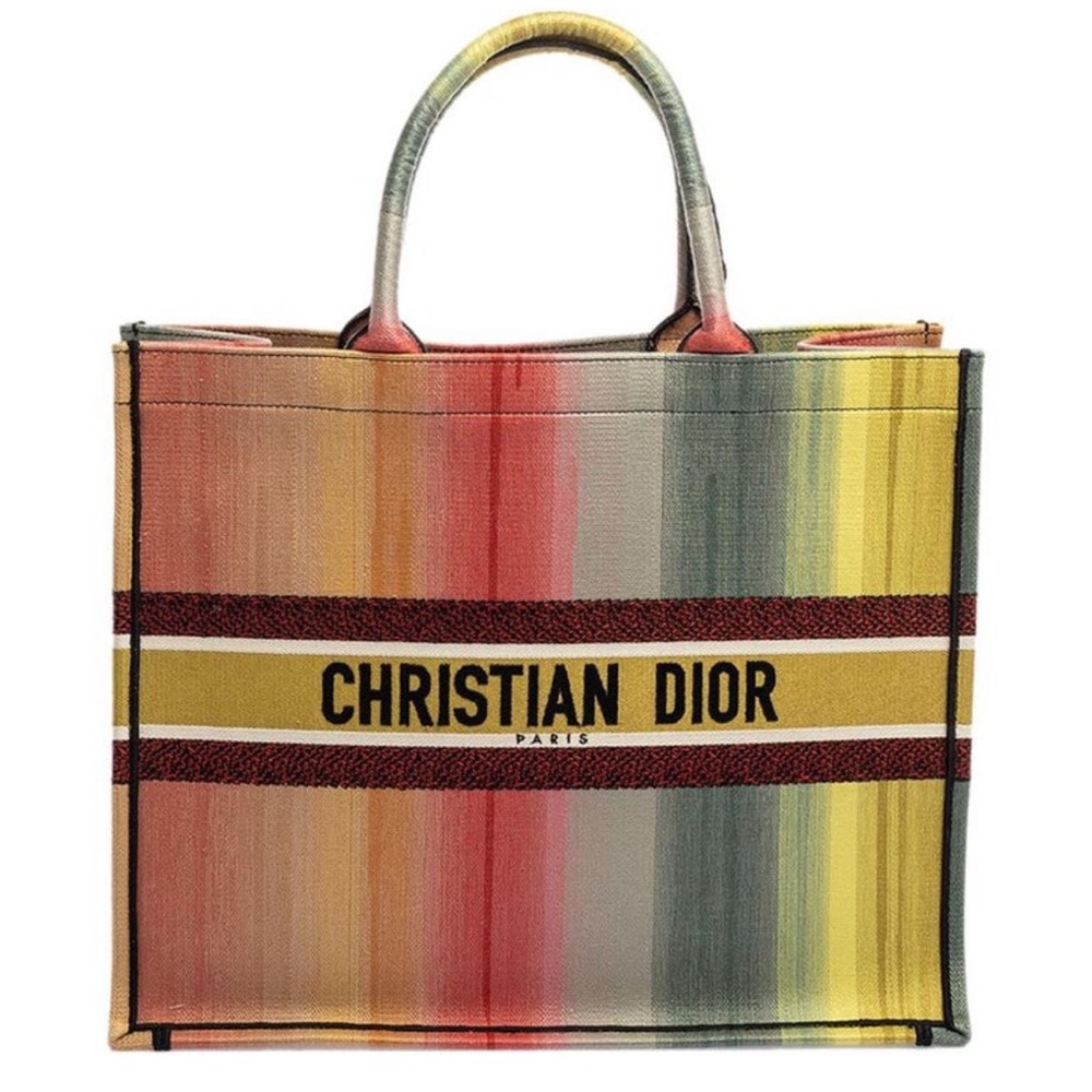 Dior Multicolor Dioraura Canvas Book Tote Rainbow Stripe